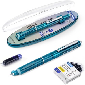 image:imageWRITECH Clictek Fountain Pen Set Retractable Style Blue Ink Medium Nib Transparent Barrel Includes 5 Ink Cartridges for Gift Set Smooth Writing No LeakingGreen