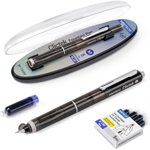 image:imageWRITECH Clictek Fountain Pen Set Retractable Style Blue Ink Medium Nib Transparent Barrel Includes 5 Ink Cartridges for Gift Set Smooth Writing No LeakingBlack