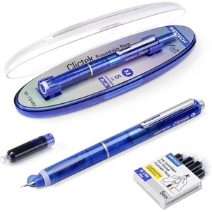 image:imageWRITECH Clictek Fountain Pen Set Retractable Style Blue Ink Medium Nib Transparent Barrel Includes 5 Ink Cartridges for Gift Set Smooth Writing No LeakingBlue