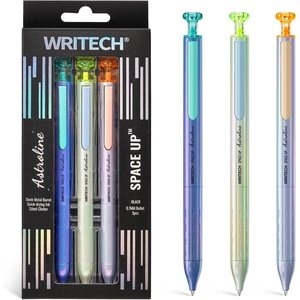 image:imageWRITECH Gel Pens Black Ink Sleek Metal Barrel Pen Fine Point 07mm Retractable 3ct No Smear Quick Dry Smooth Writing Silent Clicker Space Up Astroline