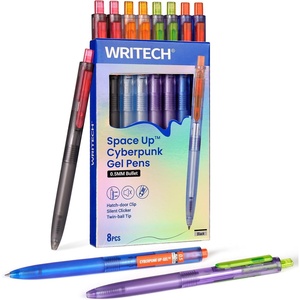 image:imageWRITECH Gel Pens Fine Point 05mm Retractable Black Ink Pen 8ct Quick Dry No Smear Smooth Writing Silent Click for Journaling Cyberpunk UpGel
