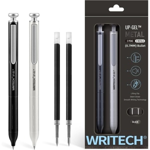 image:imageWRITECH Gel Pens Fine Point Premium Metal Barrel Retractable 07mm Black Ink Pen 2ct with 2 Refills No Smear amp Bleed Quick Dry Smooth Writing Silent Click Luxury UpGelBlack  White