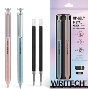 image:imageWRITECH Gel Pens Fine Point Premium Metal Barrel Retractable 07mm Black Ink Pen 2ct with 2 Refills No Smear amp Bleed Quick Dry Smooth Writing Silent Click Luxury UpGelBlue  Pink