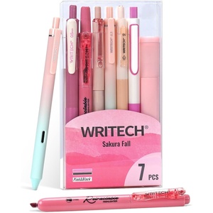 image:imageWRITECH Gel Pens Journaling Highlighters Journal Set Aesthetic Assorted Pastel Color Ink 05mm Fine Point Retractable 07mm Black Pen Smooth Writing Drawing No Bleed 7ct PurplePink