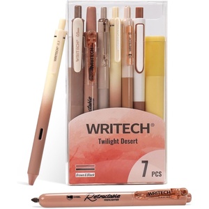 image:imageWRITECH Gel Pens Journaling Highlighters Journal Set Aesthetic Assorted Pastel Color Ink 05mm Fine Point Retractable 07mm Black Pen Smooth Writing Drawing No Bleed 7ct PurpleBrown