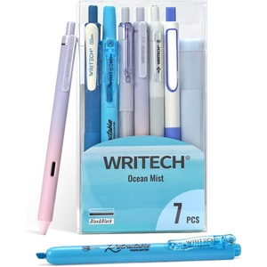 image:imageWRITECH Gel Pens Journaling Highlighters Journal Set Aesthetic Assorted Pastel Color Ink 05mm Fine Point Retractable 07mm Black Pen Smooth Writing Drawing No Bleed 7ct PurpleBlue