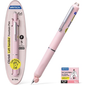 image:imageWRITECH Left Handed Fountain Pen Fine Nib Retractable Style Black Ink Set Includes 5 Ink Cartridges Smooth Writing for Calligraphy Journaling Office GiftPink