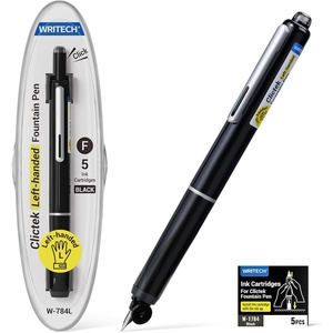 image:imageWRITECH Left Handed Fountain Pen Fine Nib Retractable Style Black Ink Set Includes 5 Ink Cartridges Smooth Writing for Calligraphy Journaling Office GiftBlack