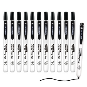 image:imageWRITECH Retractable Dry Erase Markers Fine Point Clickable Black Colored Ink Marker Low Odor Erasable Thin Tip Refillable Whiteboard Marker Pen Set 12ct No Bleed Smear
