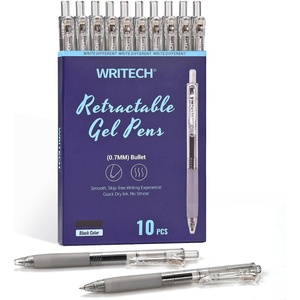 image:imageWRITECH Retractable Gel Ink Pens 07mm Medium Point Black Ink Color Pen for Journaling Smooth Writing Fine Tip Quickdry Ink No Bleed Set 10ct10 Count Pack of 1