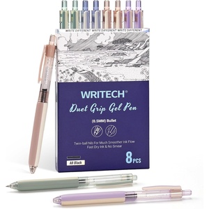 image:imageWRITECH Retractable Gel Ink Pens 8ct Black Ink 05mm Extra Fine Point Tip Click Pen for Smooth Writing Journaling Drawing Note Taking Sketching No Bleed amp Smear amp Smudge Double Colors DuetGrip1 Count Pack of 8