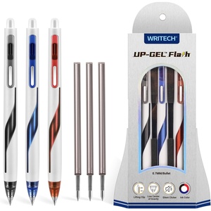 image:imageWRITECH Retractable Gel Ink Pens Low Center of Gravity 07mm Multicolor Medium Point with Refills Silent Click No Smear Pen Black Blue Purple 3ct Up Gel FlashWhite