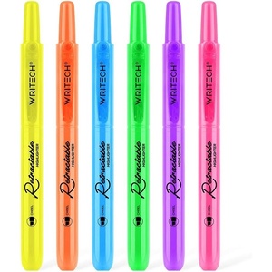 image:imageWRITECH Retractable Highlighters Assorted Colors Chisel Tip Click Aesthetic Highlighter Marker Pens Pack Multi Colored Ink No Bleed Smear for Highlighting Journaling 6ct VintageNeon