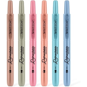 image:imageWRITECH Retractable Highlighters Assorted Colors Chisel Tip Click Aesthetic Highlighter Marker Pens Pack Multi Colored Ink No Bleed Smear for Highlighting Journaling 6ct VintageVintage