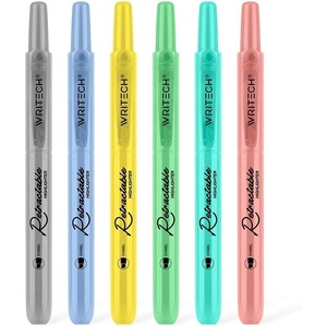 image:imageWRITECH Retractable Highlighters Assorted Colors Chisel Tip Click Aesthetic Highlighter Marker Pens Pack Multi Colored Ink No Bleed Smear for Highlighting Journaling 6ct VintageMild