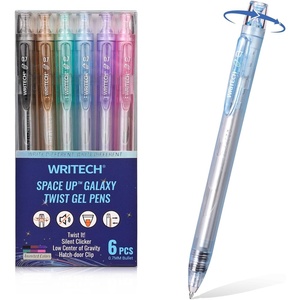image:imageWRITECH Twist Gel Ink Pens Multicolor Medium Point 07mm 6ct Low Center of Gravity Rotatable Pen No Smear Silent Click Space Up Gel Galaxy