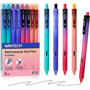 image:imageWritech Retractable Gel Ink Pens 8ct Black Ink 05mm Fine Point Tip Pen Comfort Grip Smooth Writing with Aesthetic Gradient Color Barrel for Journaling Note Taking Sketching No Bleed amp Smear8 Pcs Retrowave