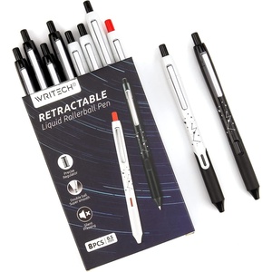 image:imageWritech Retractable Liquid Rollerball Pen Click Silent Multicolor Rolling Ball Pens Black amp Red Ink ColorWriting Journaling Notetaking Sketching 8ct Smooth 05mm Fine Point Tip No Bleed Smear Smudge