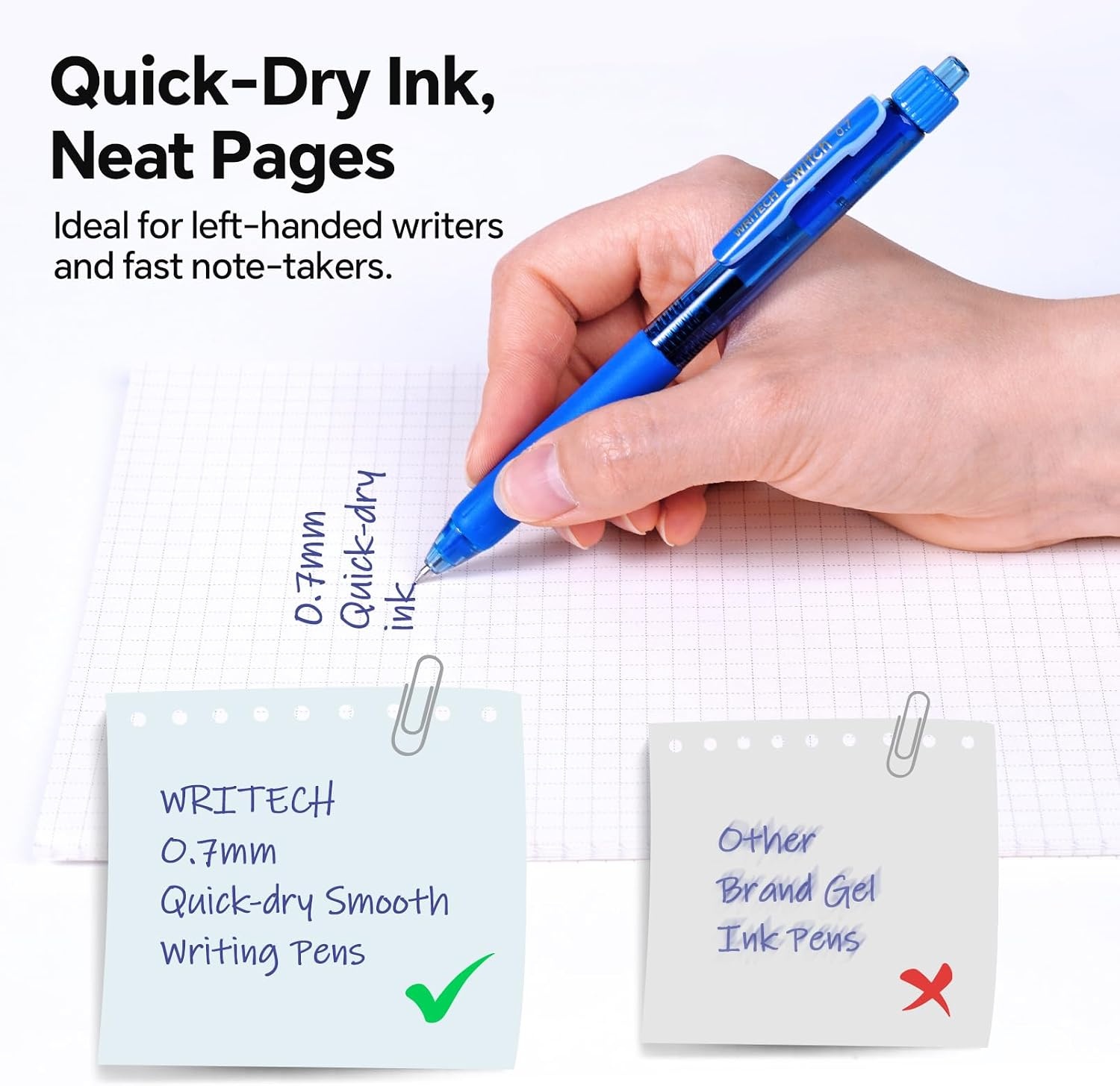 image:imageWRITECH Colored Gel Pens 07mm Switch Silent Click Mode for Quiet or Click Feedback Smooth Writing Quick Dry Ink Medium Point for Note Taking Color Coding Journaling School Office Study5 Pcs Multicolor07