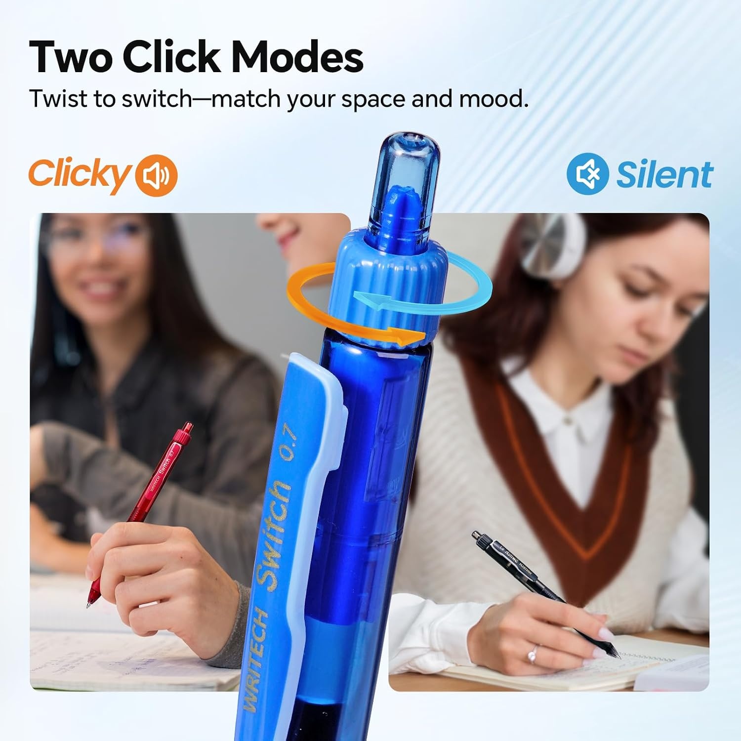 image:imageWRITECH Colored Gel Pens 07mm Switch Silent Click Mode for Quiet or Click Feedback Smooth Writing Quick Dry Ink Medium Point for Note Taking Color Coding Journaling School Office Study5 Pcs Multicolor07