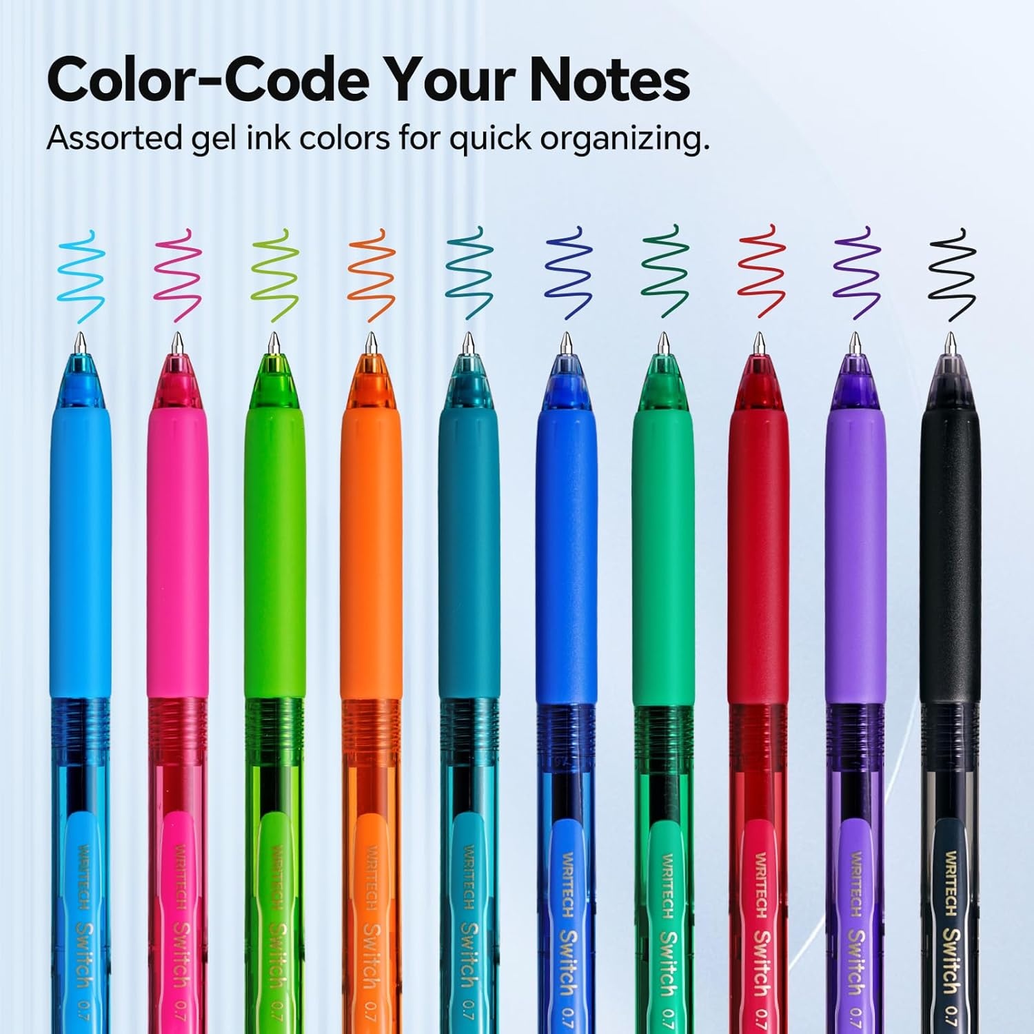image:imageWRITECH Colored Gel Pens 07mm Switch Silent Click Mode for Quiet or Click Feedback Smooth Writing Quick Dry Ink Medium Point for Note Taking Color Coding Journaling School Office StudyMulticolor