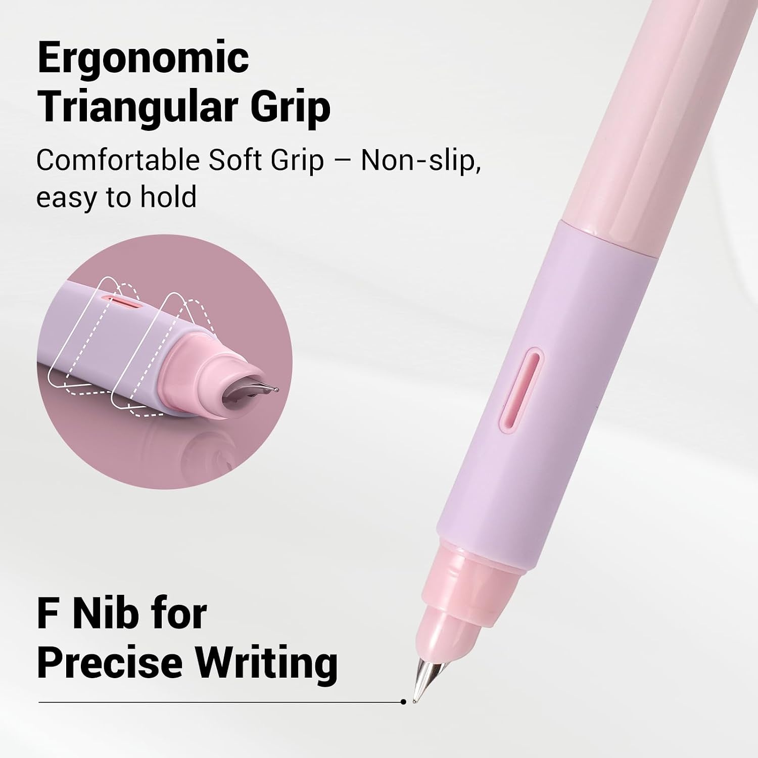 image:imageWRITECH Fountain Pen Soft Grip Fine Nib Black Ink Pen with 3 Ink Cartridges and 1 Replacement Nib Set Smooth Writing for Journaling Calligraphy Gift PinkPink