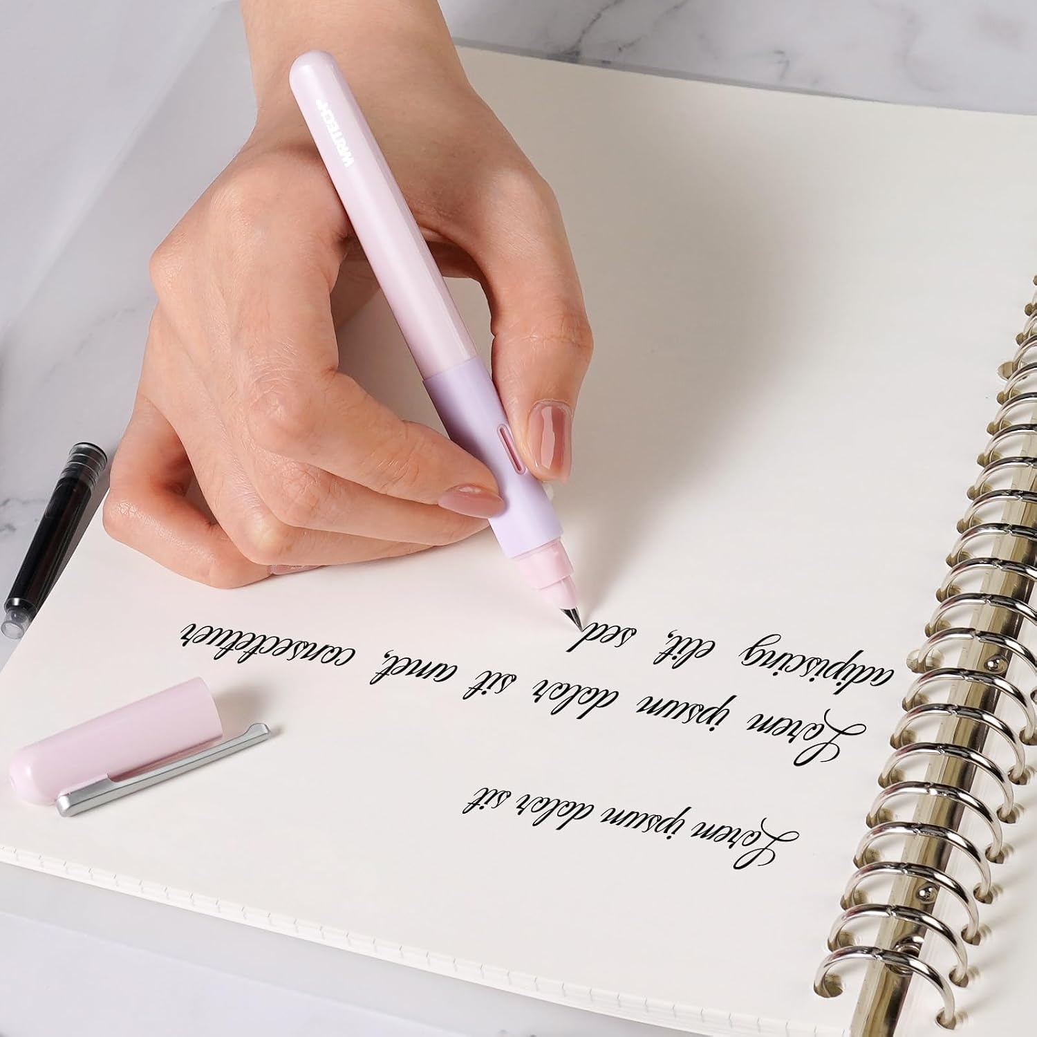 image:imageWRITECH Fountain Pen Soft Grip Fine Nib Black Ink Pen with 3 Ink Cartridges and 1 Replacement Nib Set Smooth Writing for Journaling Calligraphy Gift PinkPink