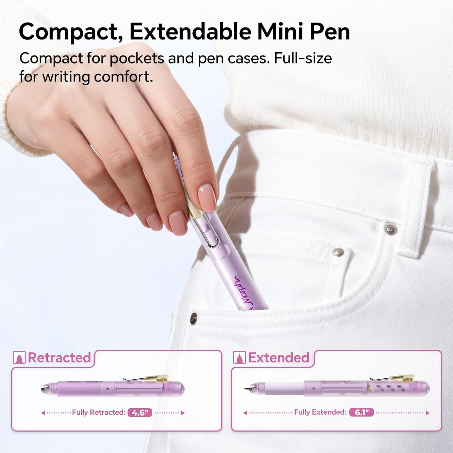 image:imageWRITECH Gel Pens Medium Point Morph 07mm Black Ink Mini to Full Size Soft Grip Portable Extendable Pocket Pen Set with 2 Pens and 2 RefillsMulticolor
