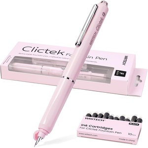 image:imageWRITECH Clictek Fountain Pen Set Retractable Fine Nib Black Ink with 10 Ink Cartridges Smooth Writing No Leaking for Calligraphy Journaling SketchingPink