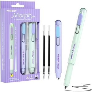 image:imageWRITECH Gel Pens Medium Point Morph 07mm Black Ink Mini to Full Size Soft Grip Portable Extendable Pocket Pen Set with 2 Pens and 2 RefillsBlack