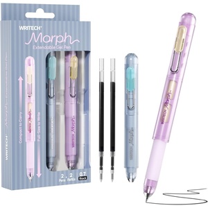 image:imageWRITECH Gel Pens Medium Point Morph 07mm Black Ink Mini to Full Size Soft Grip Portable Extendable Pocket Pen Set with 2 Pens and 2 RefillsMulticolor