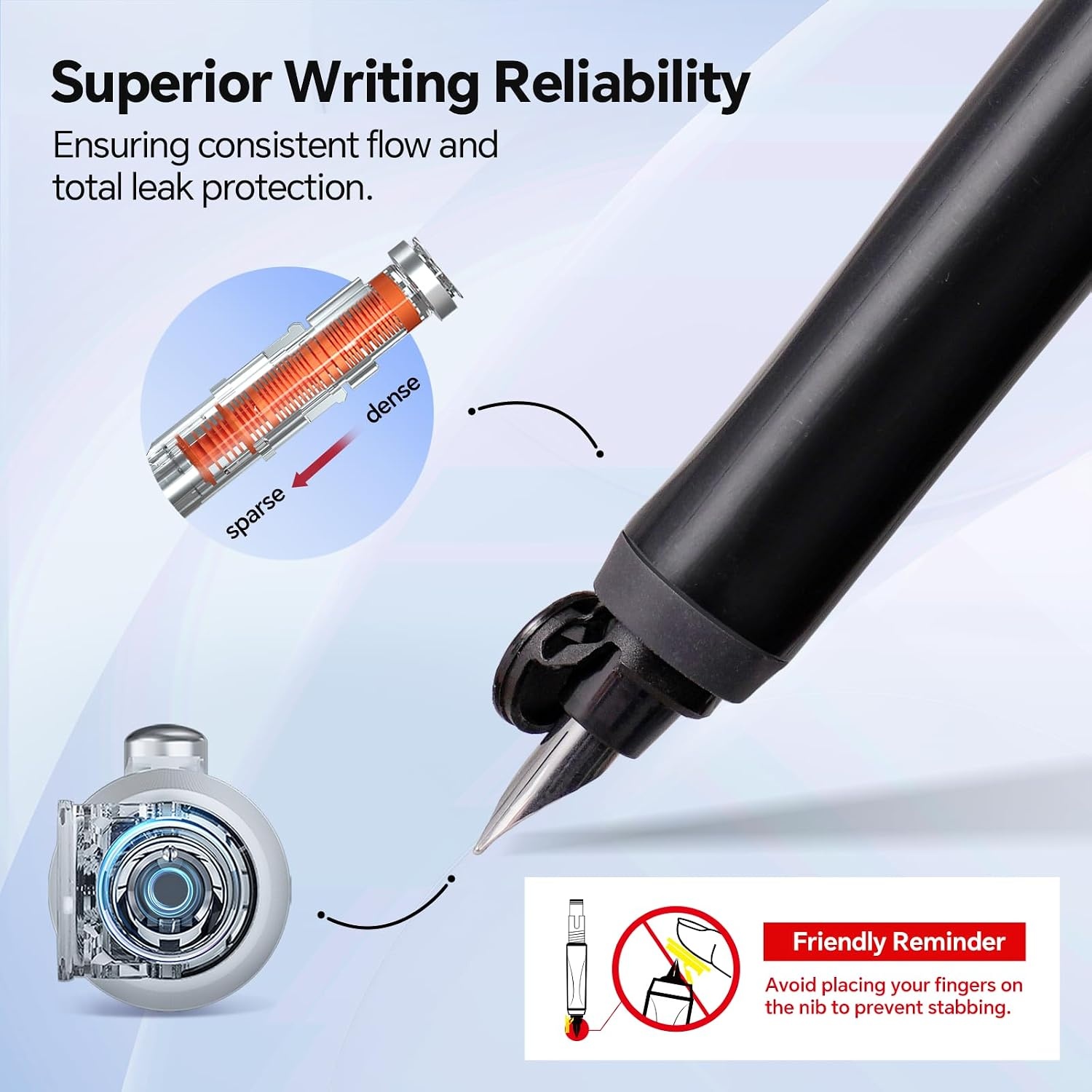 image:imageWRITECH Clictek Retractable Fountain Pen Fine Point Black Ink Cartridges Refillable Design No leaking Smooth Writing for Calligraphy Sketching Journaling Notetaking Office School Home Gift
