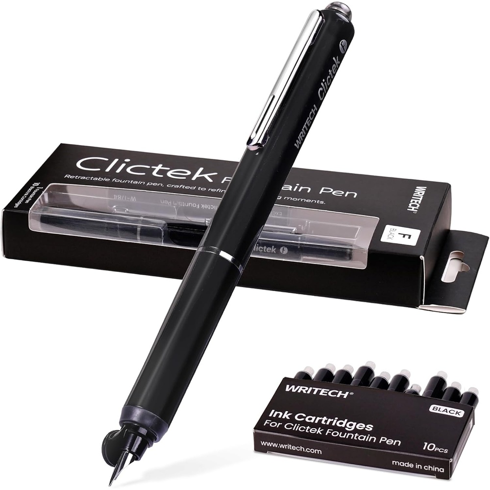 image:imageWRITECH Clictek Retractable Fountain Pen Fine Point Black Ink Cartridges Refillable Design No leaking Smooth Writing for Calligraphy Sketching Journaling Notetaking Office School Home Gift