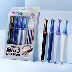 image:imageWRITECH Retractable Gel Ink Pens 3 in 1 Fine Point 05mm Black Blue Red Multicolor Pens 4ct with 4 Refills No Smear Smooth Writing for Journaling Drawing Office Teachers School Supplies Min 3